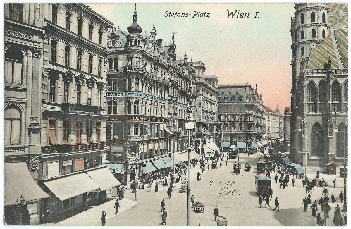 Stephansplatz Wien, Postkarte vom 4. Januar 1910